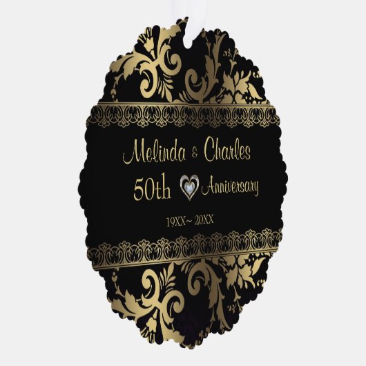 金ゴールドダマスク結婚・レース記念日 オーナメントカード (右)