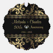 金ゴールドダマスク結婚・レース記念日 オーナメントカード (正面)