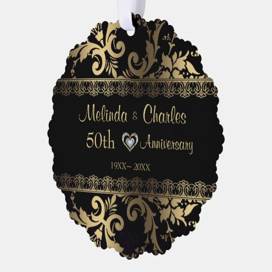 金ゴールドダマスク結婚・レース記念日 オーナメントカード (左)