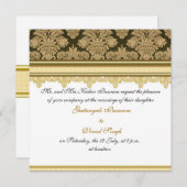 金ゴールドダマスク織ヒンドゥー結婚ズの 招待状 (正面/裏面)