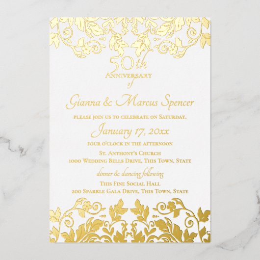 金ゴールドダマスク50周年記念 箔招待状 (正面)