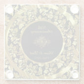 金ゴールドダマスク・オン・ブラック・バックグラウンド50周年記念 ガラスコースター (裏面)