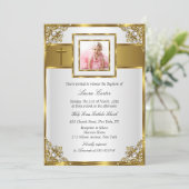 金ゴールドダマスク&クロスフォトバプテスマ/《キリスト教》洗礼式や命名式 招待状 (スタンド正面)