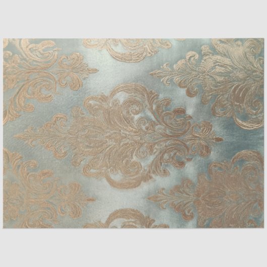 金ゴールドダマスク、テクスチャ効果、ミントセージ緑 薄葉紙 (正面)