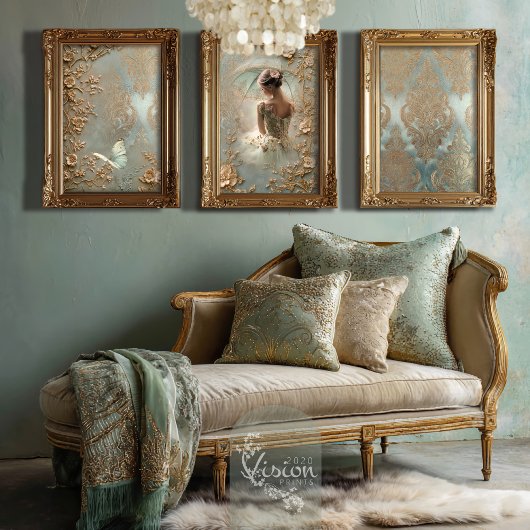 金ゴールドダマスク、テクスチャ効果、ミントセージ緑 薄葉紙