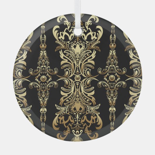 金ゴールドダマスク、フローラアラベスク模様。 ガラスオーナメント (正面)