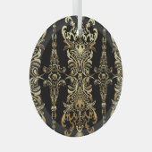 金ゴールドダマスク、フローラアラベスク模様。 ガラスオーナメント (正面右)