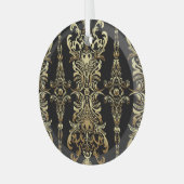 金ゴールドダマスク、フローラアラベスク模様。 ガラスオーナメント (正面左)