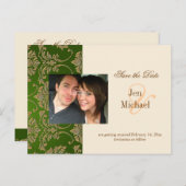 金ゴールドダマスク、日付の保存フォトポストカード、 案内ポストカード (正面/裏面)