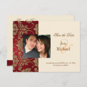 金ゴールドダマスク、日付の保存フォトポストカード、 案内ポストカード (正面/裏面)