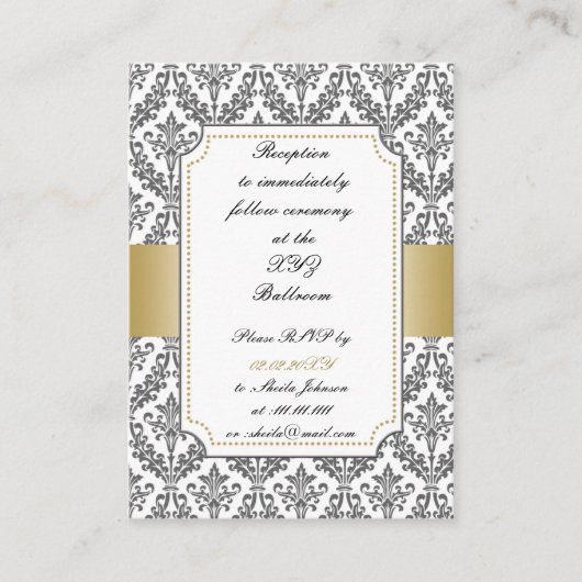 金ゴールドダマスコウェディング披露宴カード エンクロージャーカード (正面)