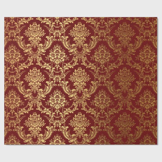 金ゴールドダマ王室のスクフローラマルーンブルガンディレッドルクス ラッピングペーパー (フラット)