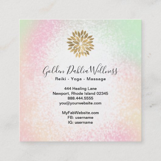 *~*金ゴールドダリアパステルピーチイエローグリーンAP2 スクエア名刺 (裏面)