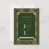 金ゴールドダークグリーンアールデコソングリクエス結婚ト 出欠カード (正面)