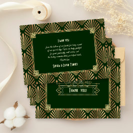 金ゴールドダークグリーンアールデコ20結婚sありがとう サンキューカード