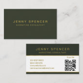 金ゴールドダークグリーンミニマリストQRコードプロフェッショナル 名刺 (正面/裏面)