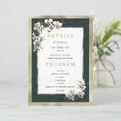 金ゴールドダークグリーン白エレガント蘭詳細 招待状 (スタンド正面)