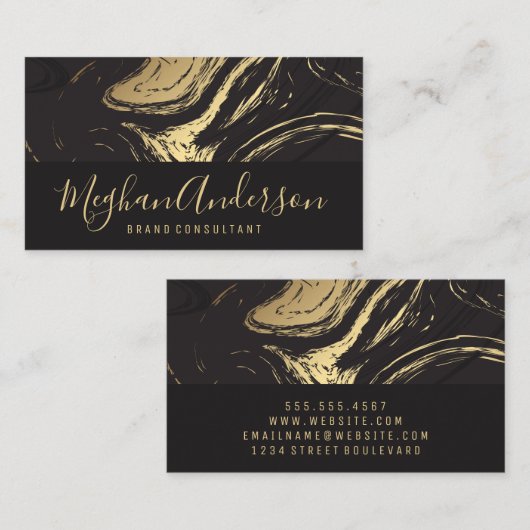 金ゴールドダークグレー大理石 |エグゼクティブシグネチャーシリーズ 名刺 (正面/裏面)