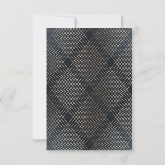 金ゴールドダークネイビーエレガンスダイヤモンドジオデコ結婚ズ 出欠カード (裏面)