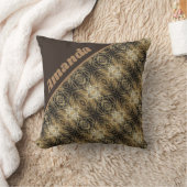 金ゴールドダークブラウン抽象芸術対角線ストライプパターン クッション (ブランケット)