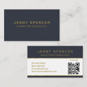 金ゴールドダークブルーミニマルQRコードプロフェッショナル 名刺 (正面/裏面)