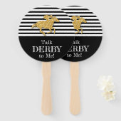 金ゴールドダービーレースホースブラックアンドホワイトストライプズ ハンドファン (正面&裏面)