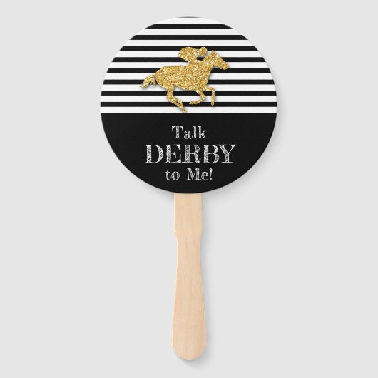 金ゴールドダービーレースホースブラックアンドホワイトストライプズ ハンドファン (正面)