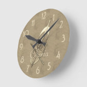 金ゴールドチェロ音楽ミュージシャン追加の名前 ラウンド壁時計 (傾斜)