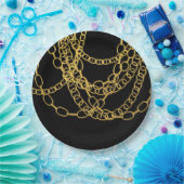 金ゴールドチェーンブラックヒップホップダンスバースデーパーティー ペーパープレート (パーティー)