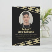 金ゴールドチェーン成人誕生日パーティフォト招待状 招待状 (スタンド正面)