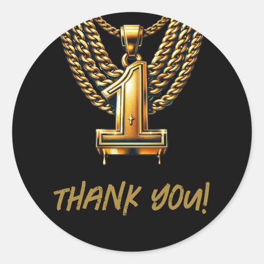 金ゴールドチェーン1ドリップ1ST誕生日パーティー ラウンドシール (正面)