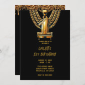 金ゴールドチェーン1ドリップ1ST誕生日パーティー 招待状 (正面/裏面)