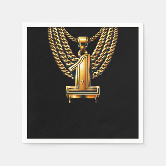金ゴールドチェーン1ドリップ#1 1歳の誕生日パーティー スタンダードカクテルナプキン (正面)