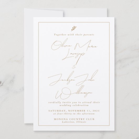 金ゴールドチックミニマル結婚式招待状 招待状 (正面)