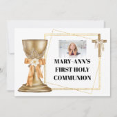 金ゴールドチャペルチャリス木製クロス金ゴールドフレーム女の子 招待状 (正面)