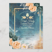 金ゴールドチャリスグリーンバラファーストホーリーコミュニオン 招待状 (正面/裏面)
