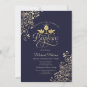 金ゴールドチャリスレースネイビーブルー 招待状 (正面)