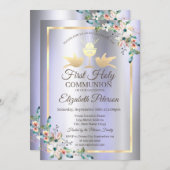 金ゴールドチャリス花メタリック紫 招待状 (正面/裏面)