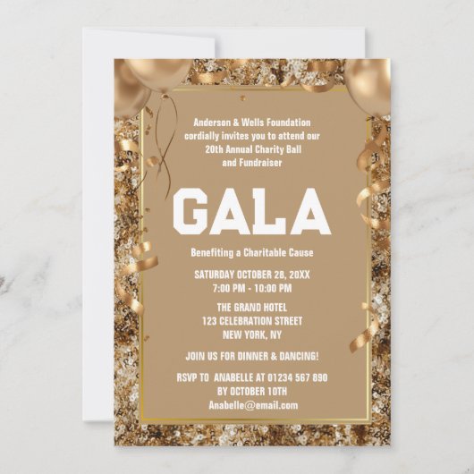 金ゴールドチャリティボール企業の募金パーティー 招待状 (正面)