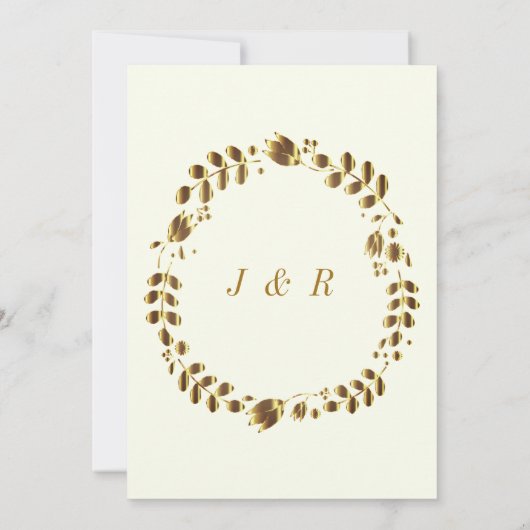 金ゴールドチューリップフレーム結婚式招待状とリングや輪 (裏面)