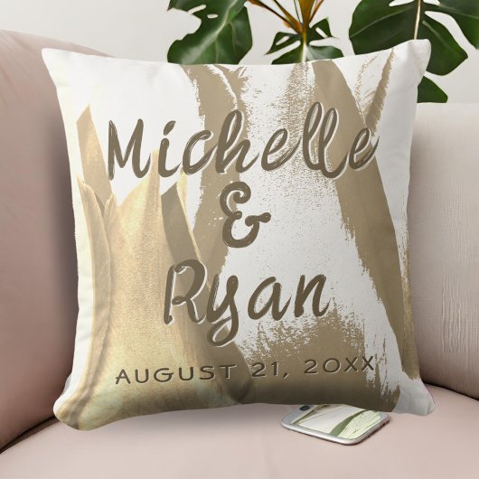 金ゴールドチューリップ花フローラ結婚の形見 クッション