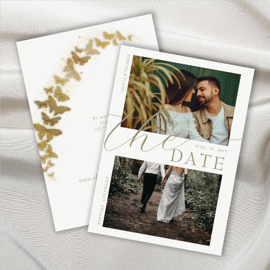 金ゴールドチョイエレガントボホシック写真結婚ズ セーブザデート