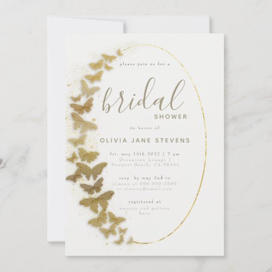 金ゴールドチョイエレガントボホフレームブライダルシャワー 招待状 (正面)