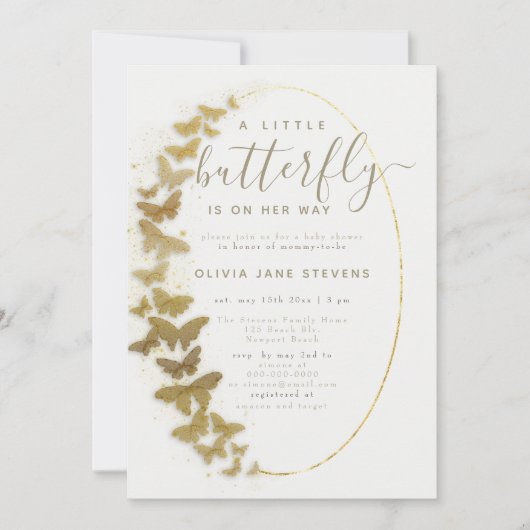 金ゴールドチョイエレガントボホフレームベビーシャワー 招待状 (正面)