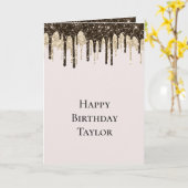 金ゴールドチョコレートアイスクリームグリッタードリップ誕生日 カード (黄色い花)