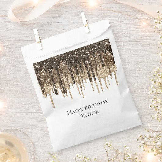 金ゴールドチョコレートアイスクリームグリッタードリップ誕生日 フェイバーバッグ (クリップ留めされた状態)
