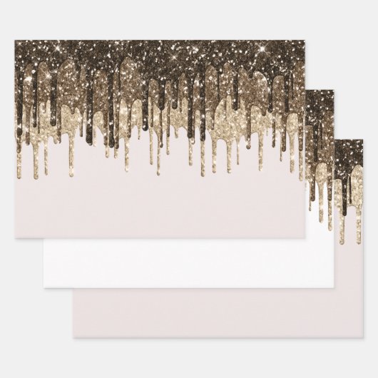 金ゴールドチョコレートアイスクリームグリッタードリップ誕生日 ラッピングペーパーシート (セット)