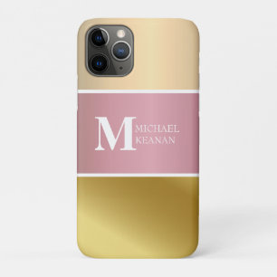 金ゴールドチョッパーピンクストリップメタリックモノグラム名 iPhone 11 PROケース