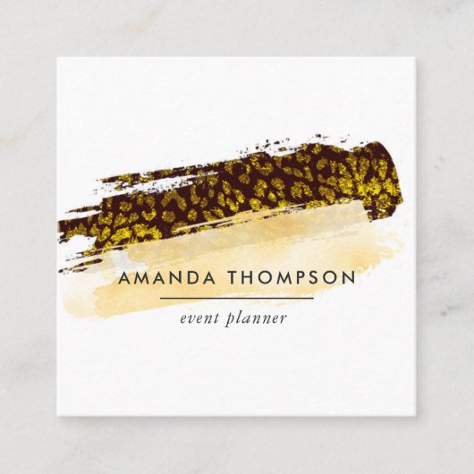 金ゴールドチーターのスキンブラシストローク スクエア名刺 (正面)