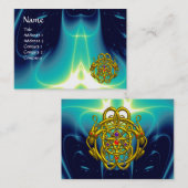 金ゴールドツインドラゴン/ティール(緑がかった色)ブルーターコイズ光波 名刺 (正面/裏面)